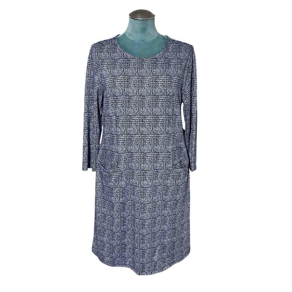 41 Hawthorn Aniya Jacquard Knit Dress L Navy Long Sleeves Career Old Money